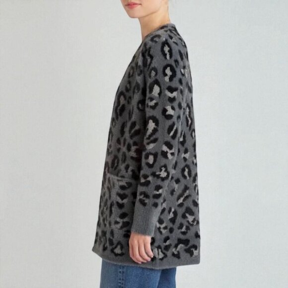 Evolution by Cyrus Leopard Wallie Fuzzy Open Cardigan Sweater Size Small - Picture 5 of 13